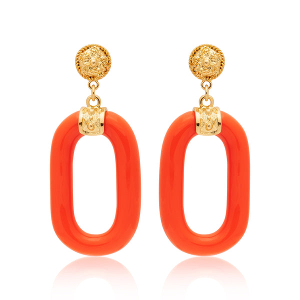Polished Gold & Coral Resin Drop Earrings