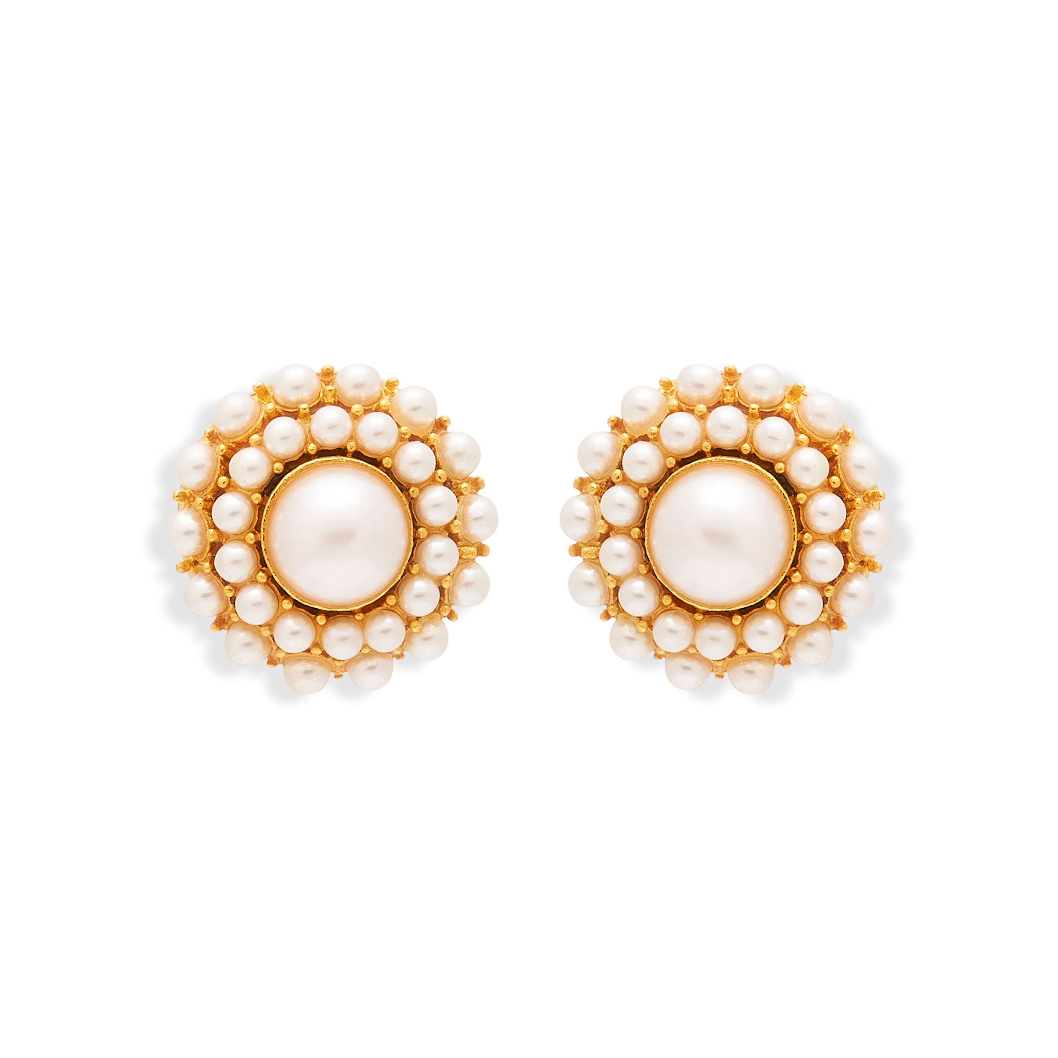 Pearl Cluster Clip Earrings