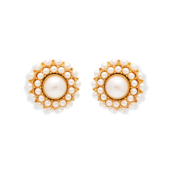 Pearl Cluster Clip Earrings