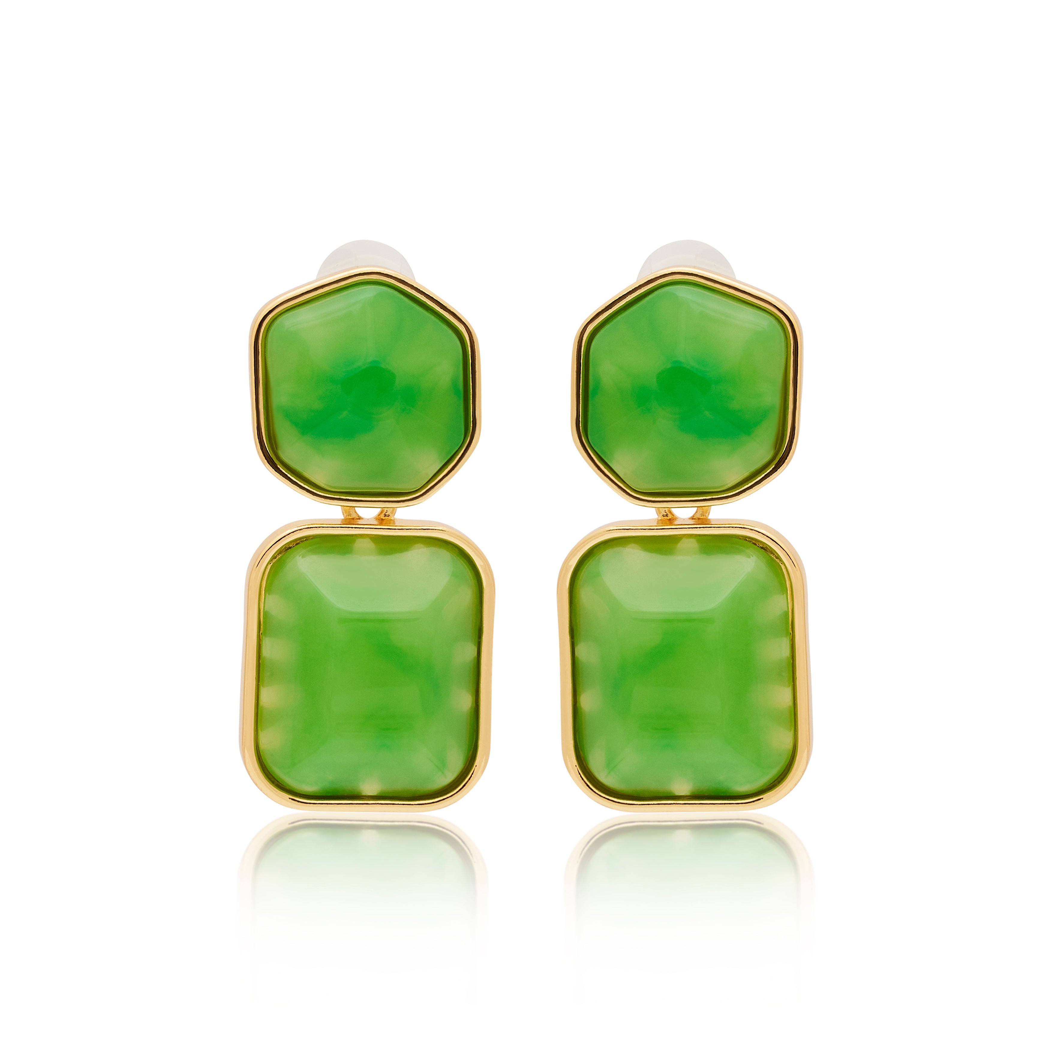 Polished Gold Frame Jade Drop Pierced Earrings