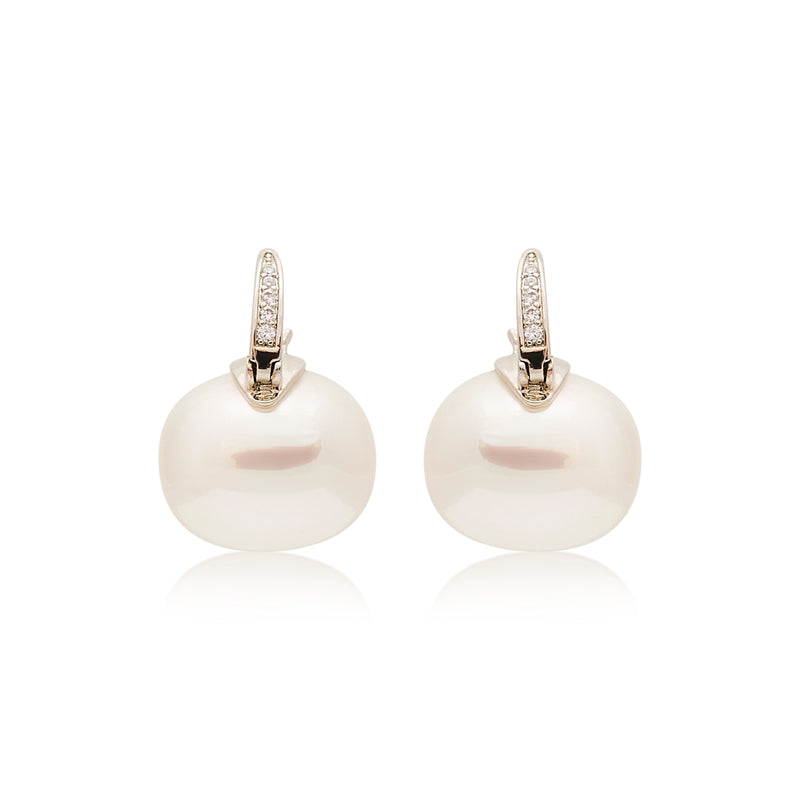 Rhodium & Rhinestone Pierced Pearl Drop Earring