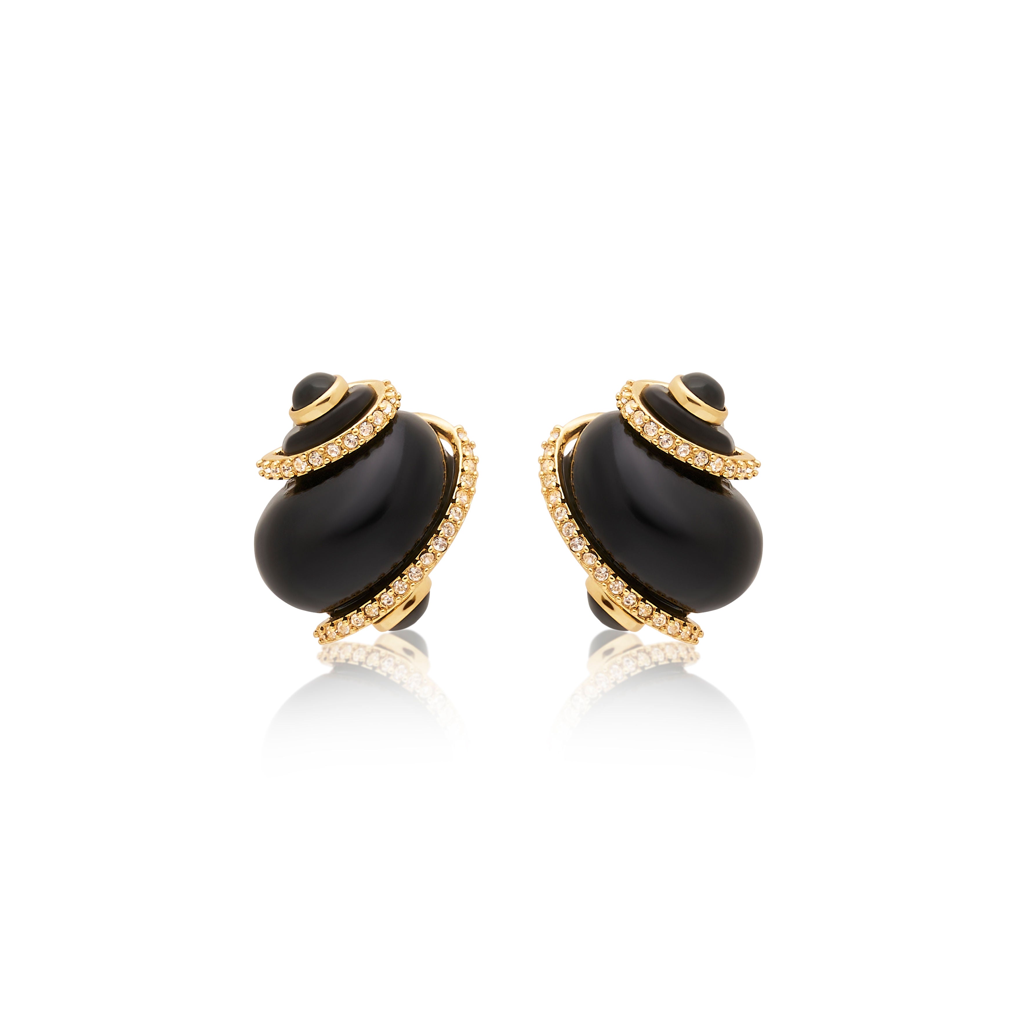 Crystal Tip Black Shell Pierced Earrings