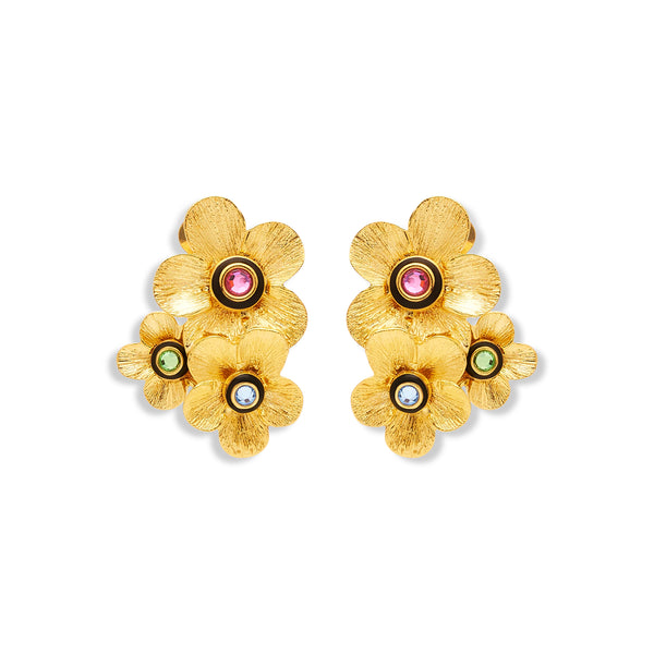 Gold Floral Cluster Clip Earrings