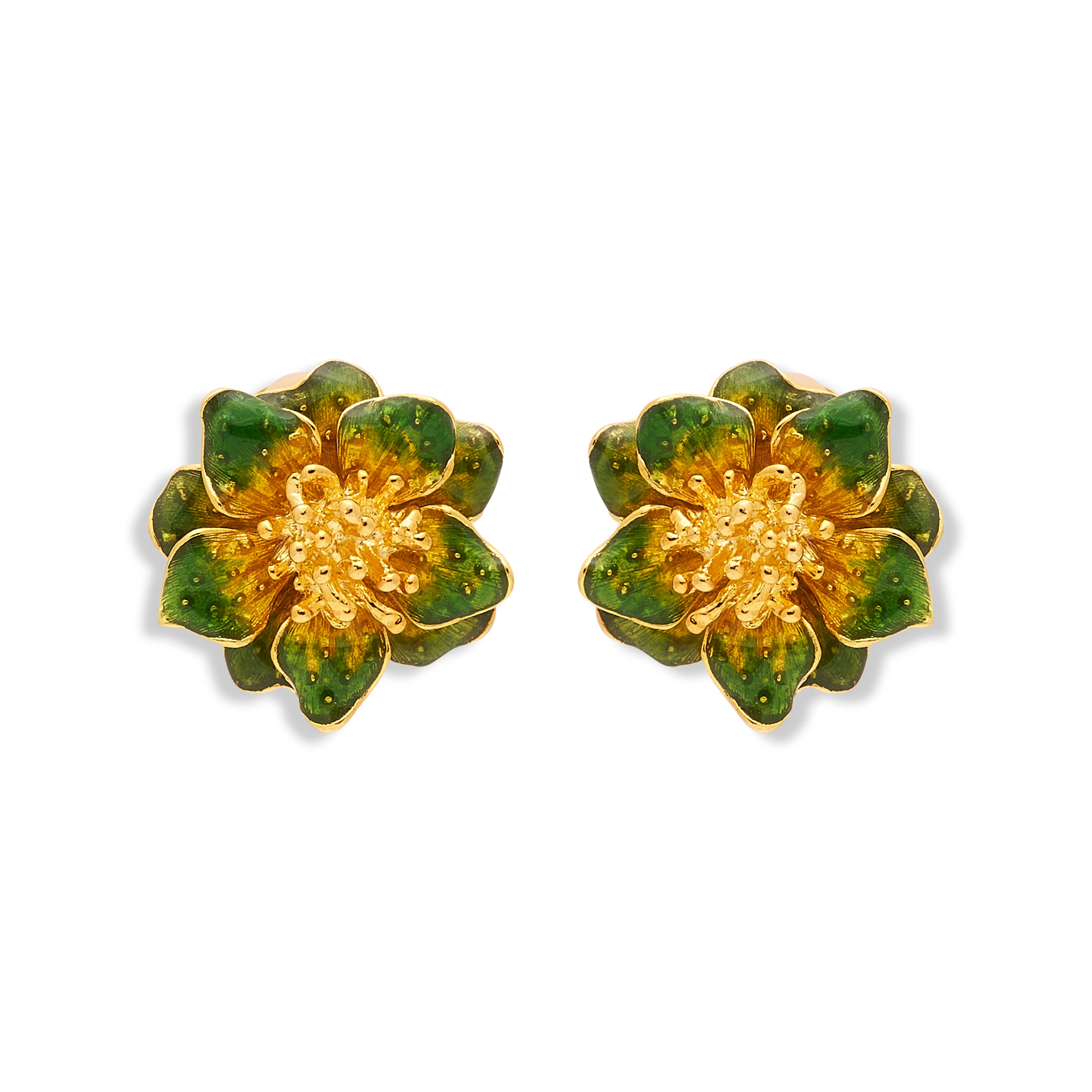 Green Enamel Flower Clip Earring