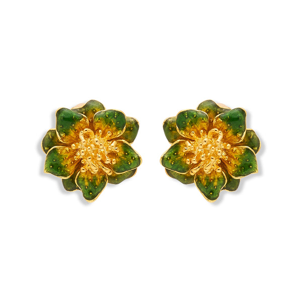 Green Enamel Flower Clip Earring