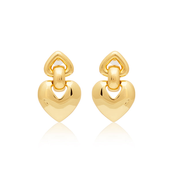Gold Heart Drop Post Earrings