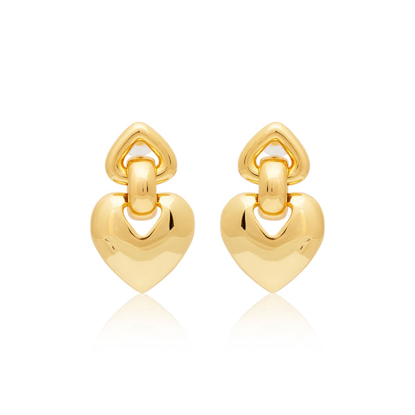 Gold Heart Drop Post Earrings