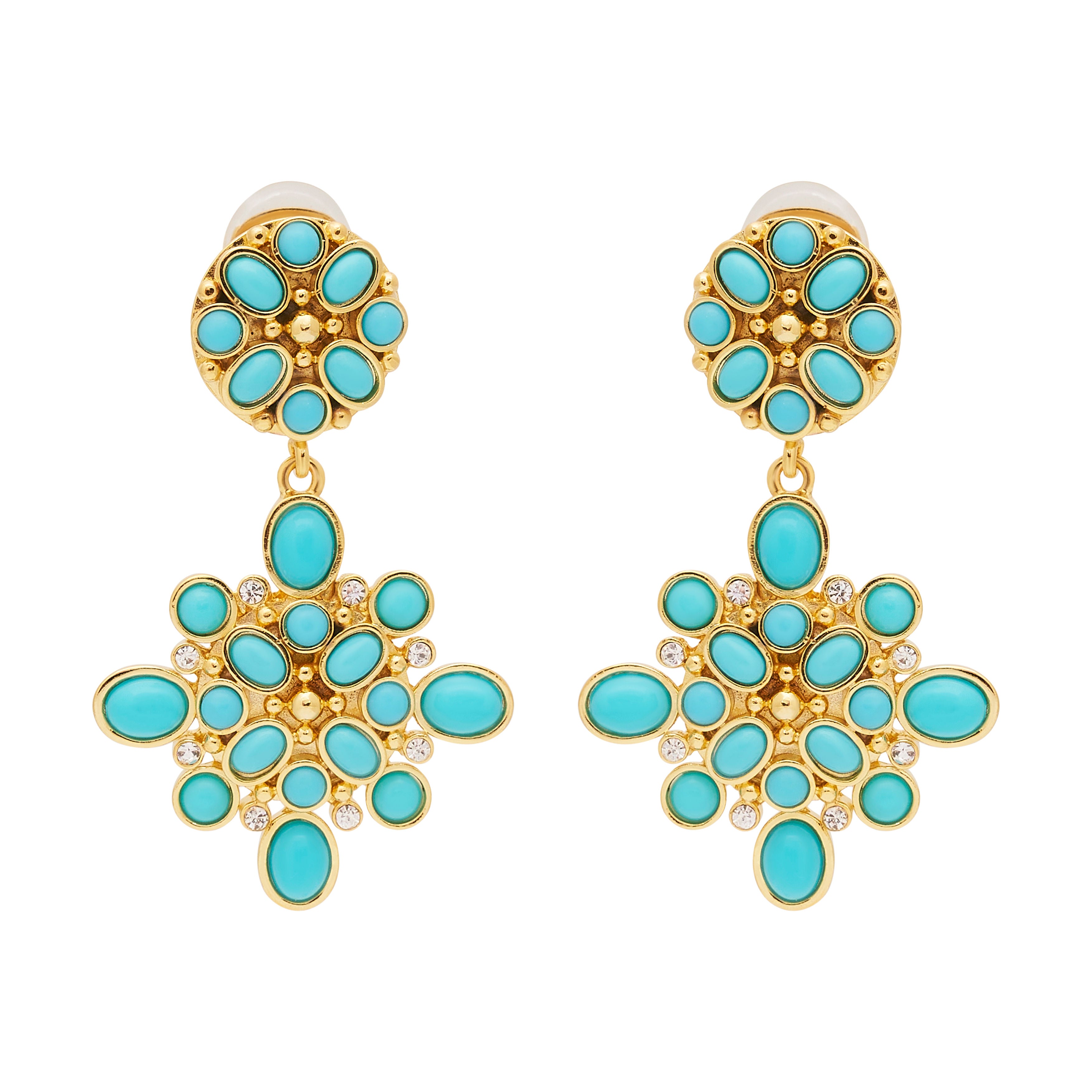 Gold & Turquoise Drop Clip Earrings