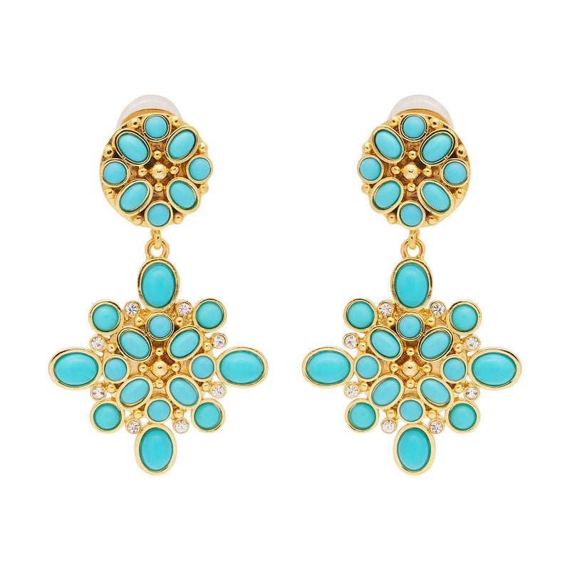 Gold & Turquoise Drop Clip Earrings