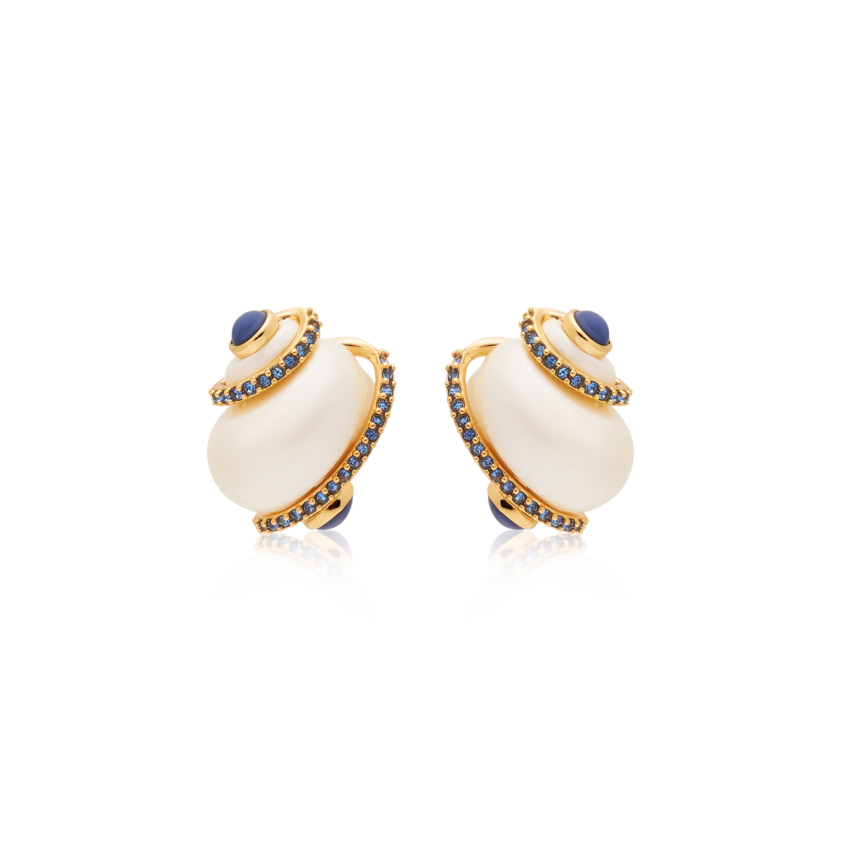 Sapphire Tip Pearl Shell Pierced Earrings