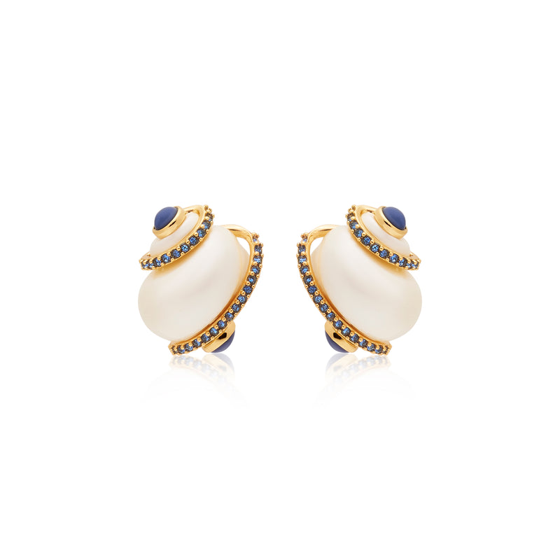 Sapphire Tip Pearl Shell Pierced Earrings