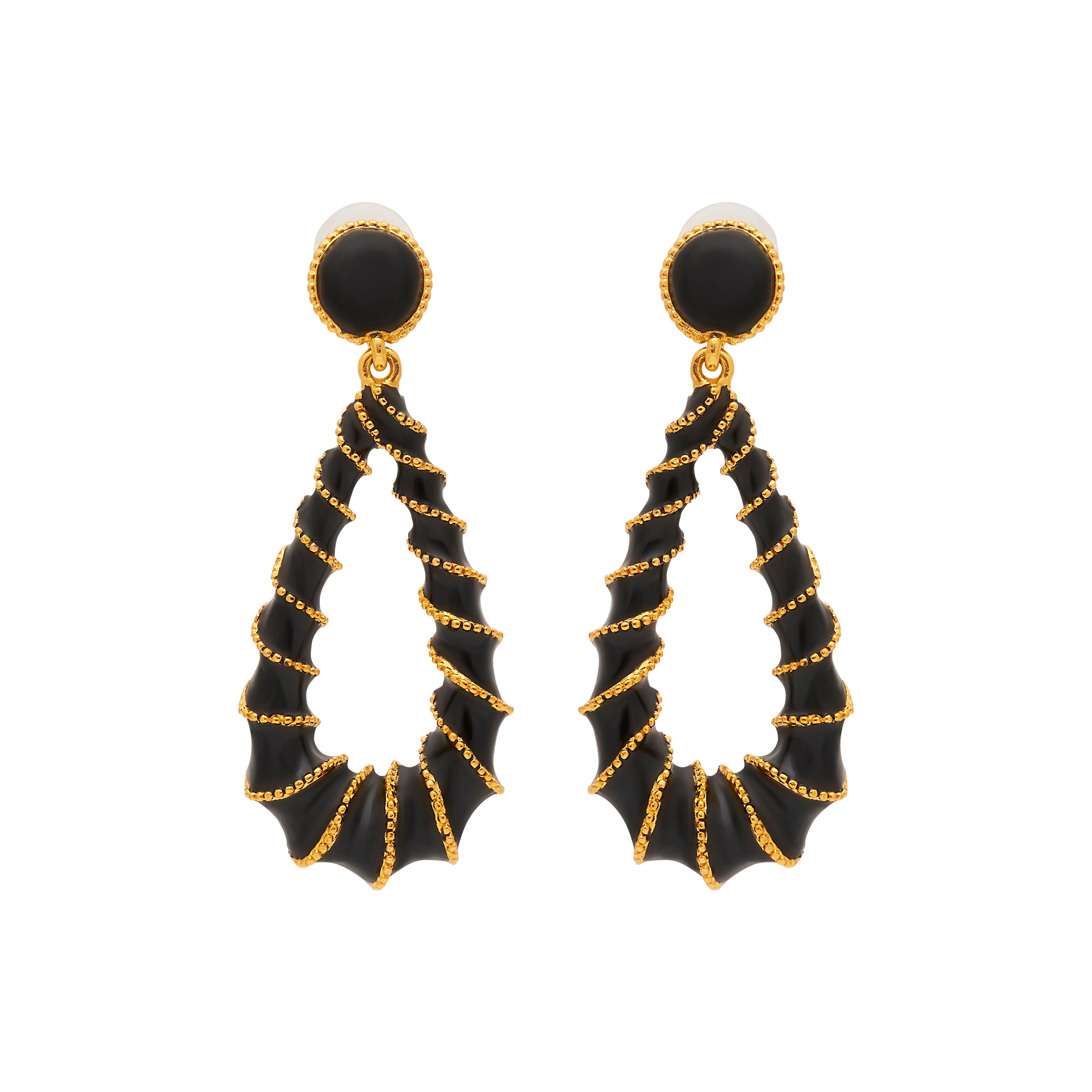 Gold & Black Open Teardrop Post Earrings