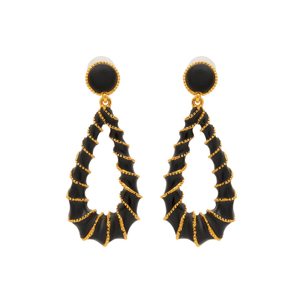 Gold & Black Open Teardrop Post Earrings