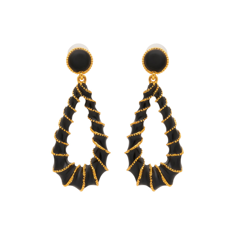 Gold & Black Open Teardrop Post Earrings