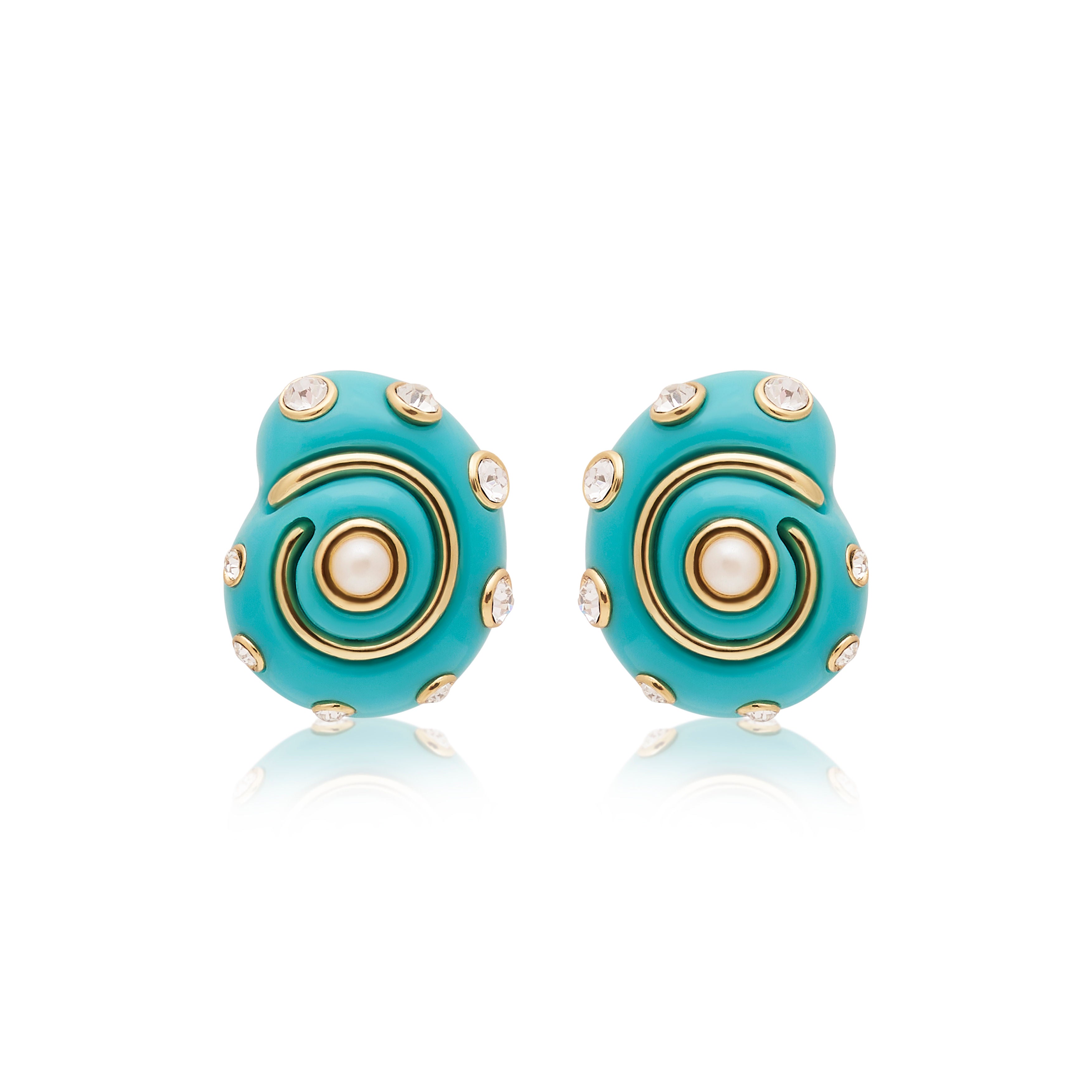 Turquoise & Gold Drop Pearl Snail Cip Earring