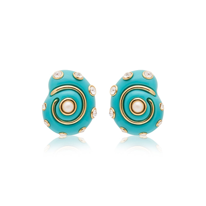 Turquoise & Gold Drop Pearl Snail Cip Earring