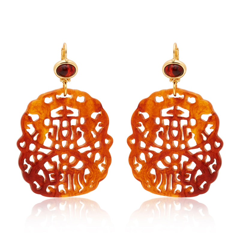 Tortoise Carved Gold Wire Earrings