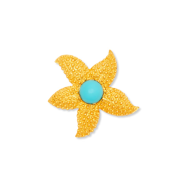 Gold w/ Turquoise Center Starfish Pin