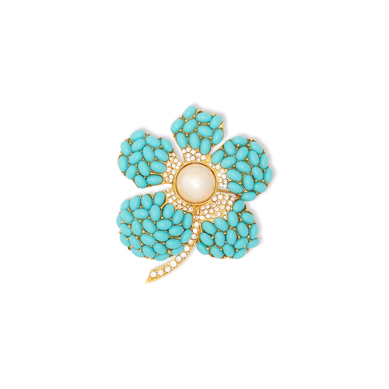 Turquoise & Pearl Flower Pin