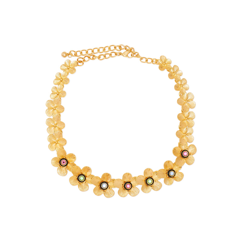 Gold & Black Graduated Flower Chain Necklace