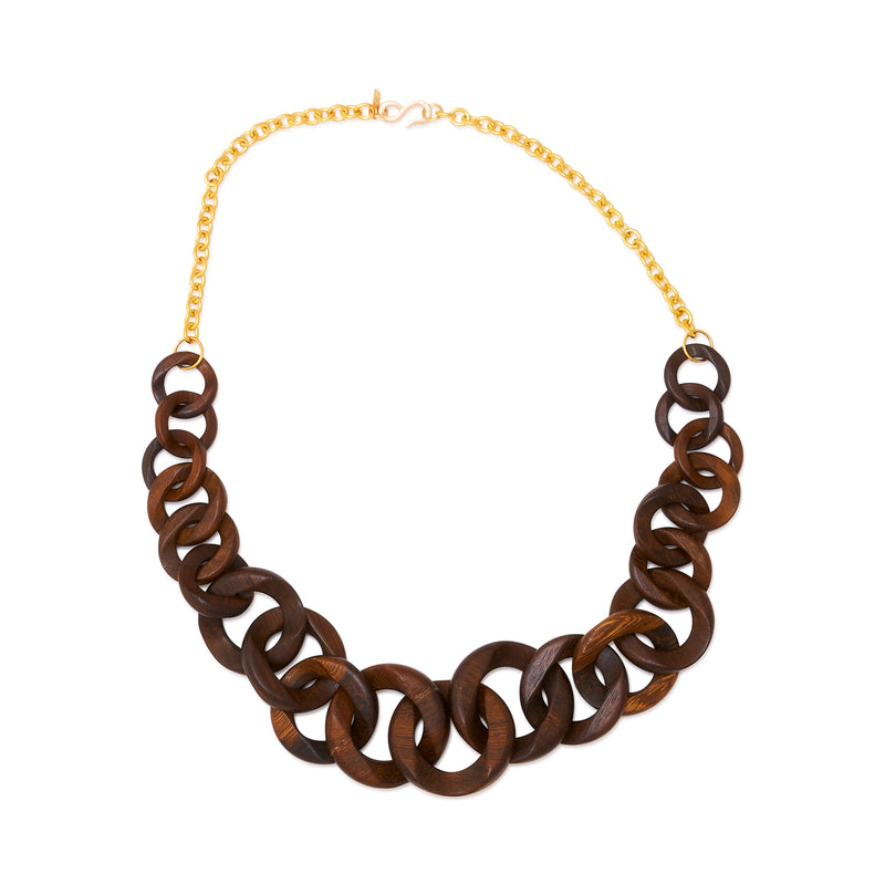 Polished Gold & Wood Chain Link Necklace