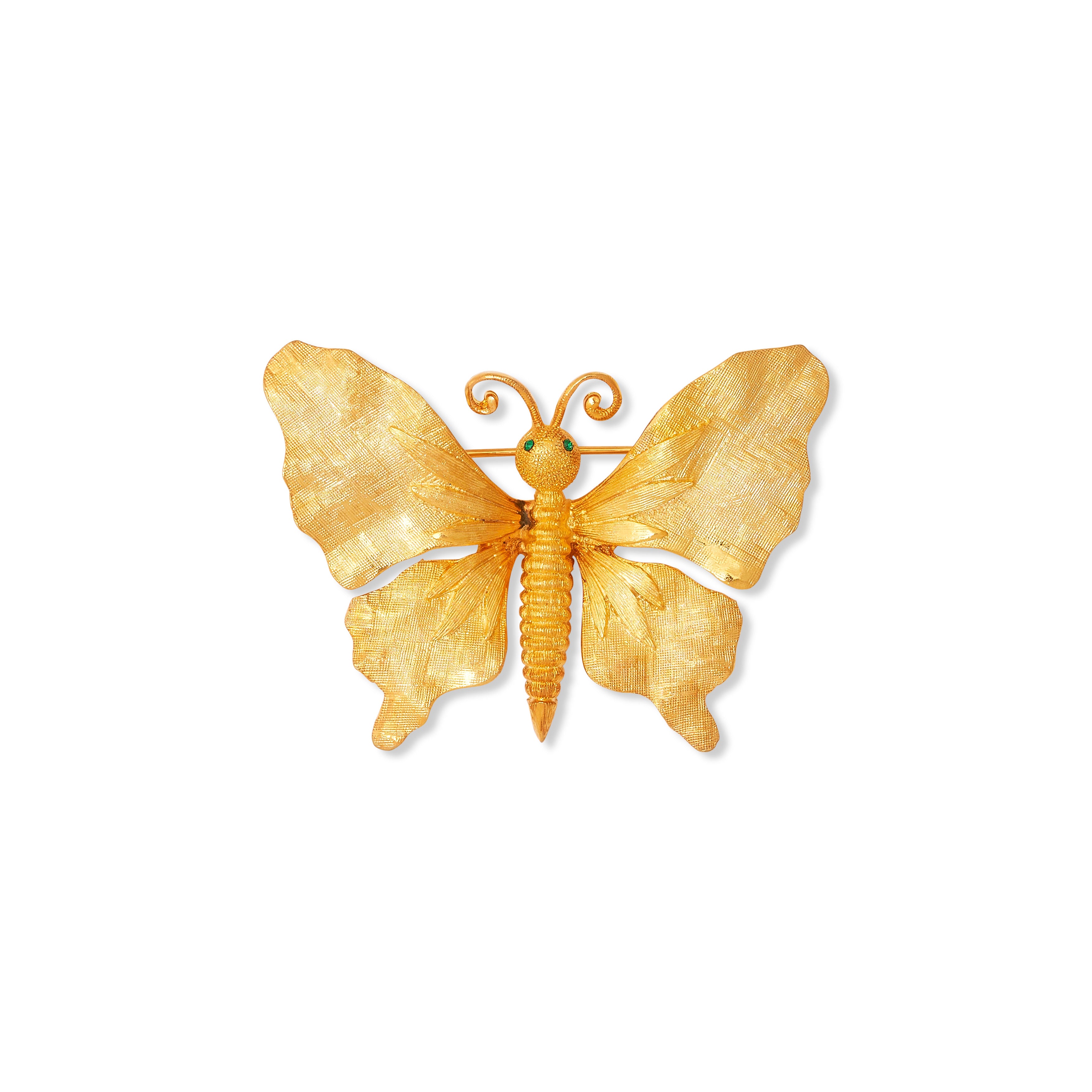 Gold Butterfly w/ Emerald Eyes Pin