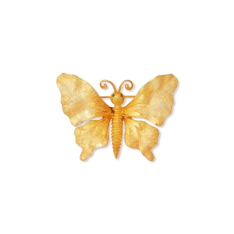 Gold Butterfly w/ Emerald Eyes Pin