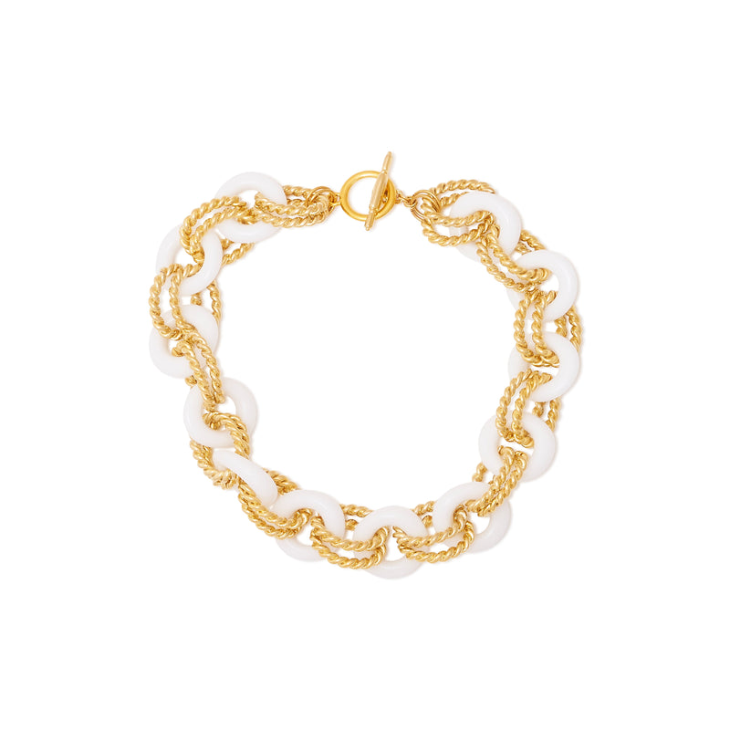 Gold & White Twist Link Necklace