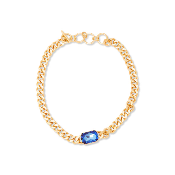 Gold Chain & Sapphire Toggle Necklace