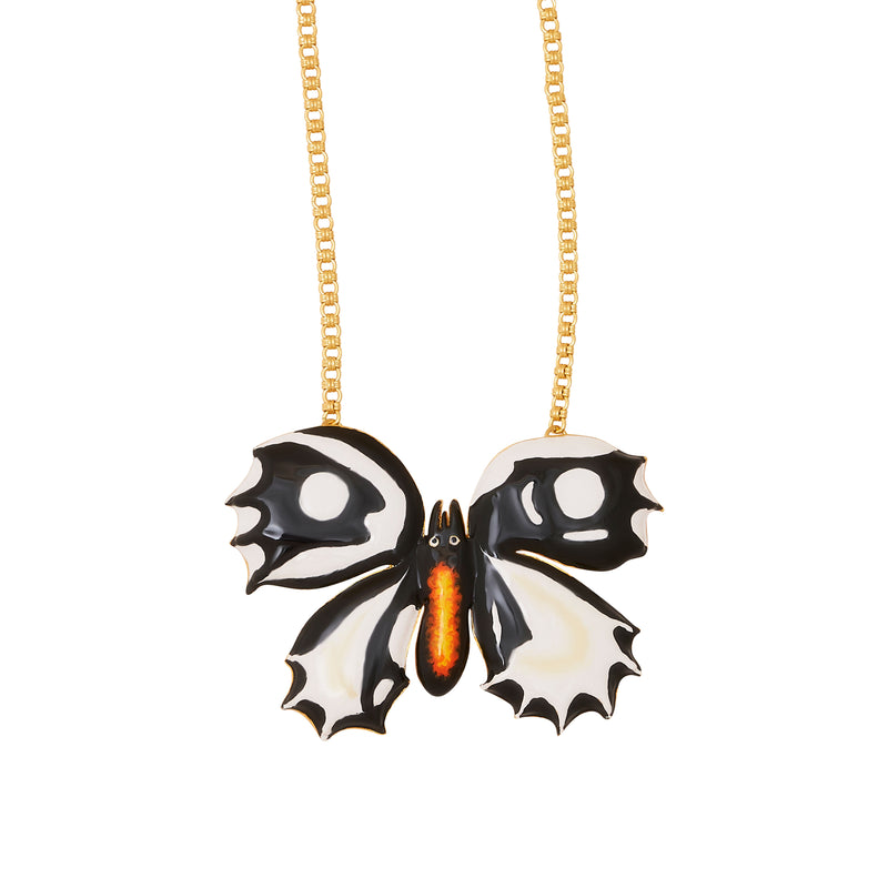Black & White Butterfly Gold Chain Necklace