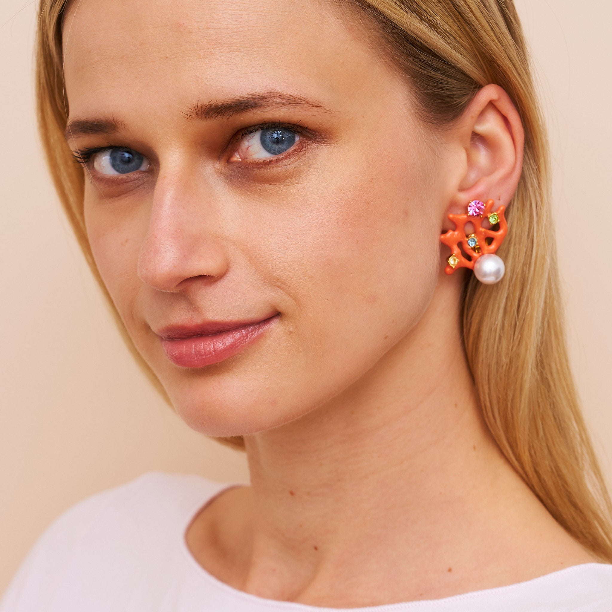 Multi Pastel & Pearl Coral Branch Clip Earring