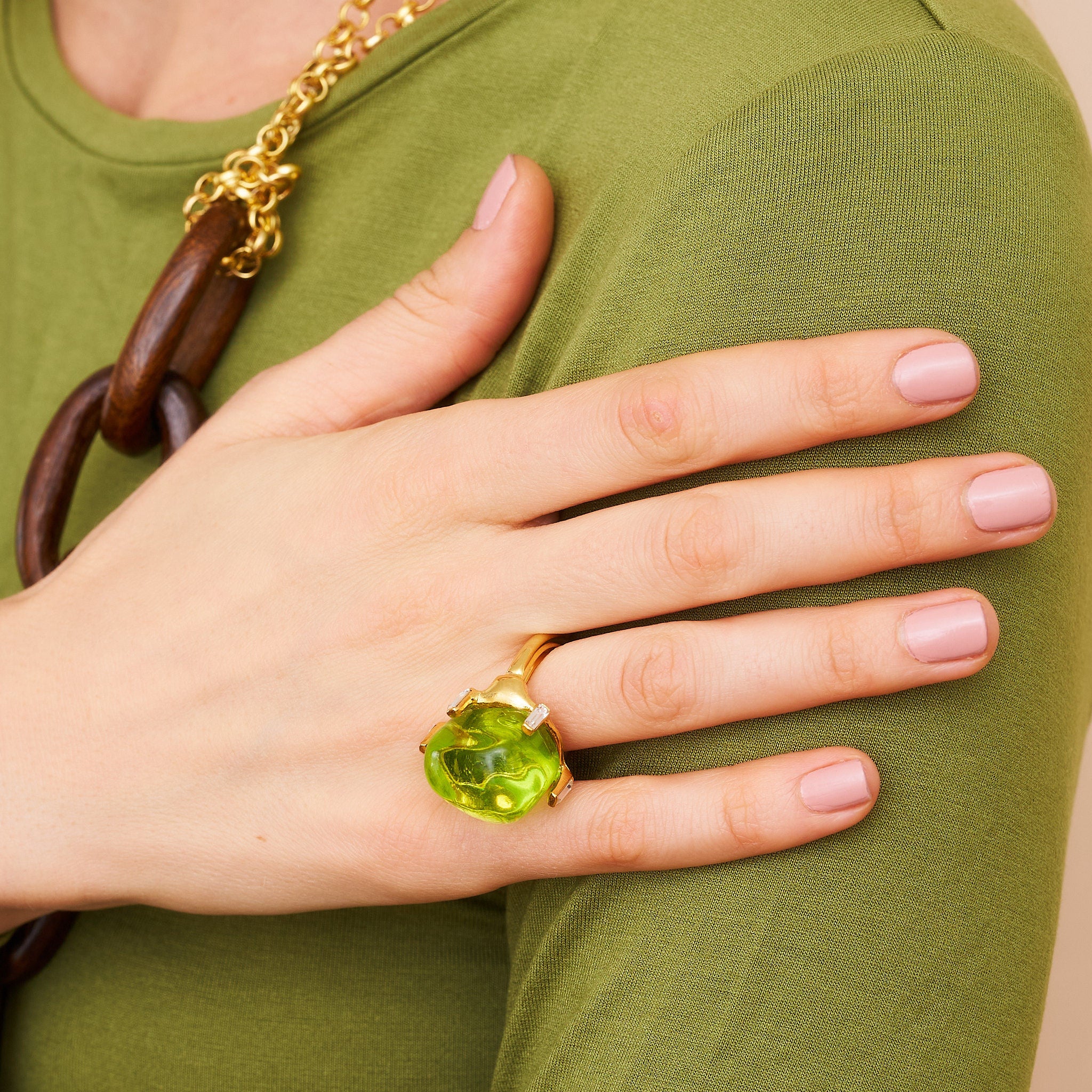 Peridot Nugget Adjustable Gold Ring