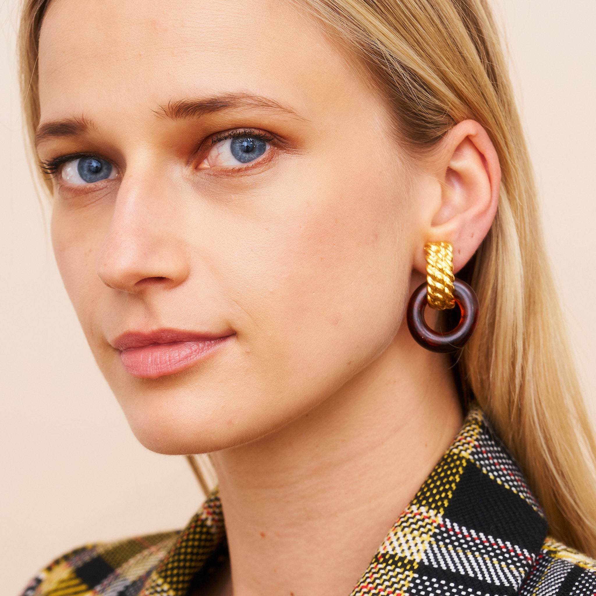 Gold & Tortoise Doorknocker Clip Earrings