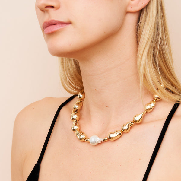 Gold & Baroque Pearl Necklace