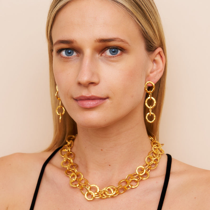 Satin Gold 5 Ring Drop Pierced Earrings