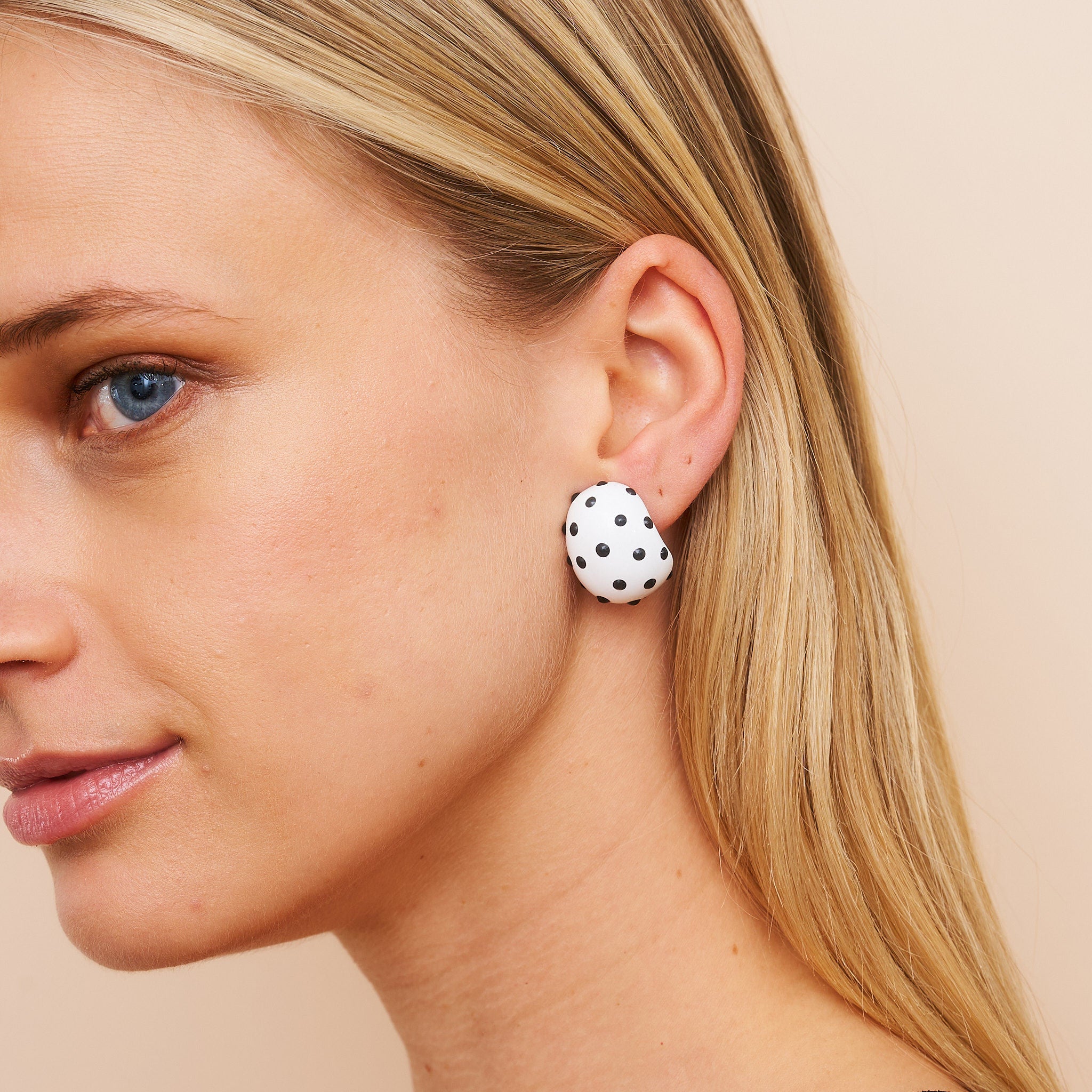 White & Black Polka Dot Clip Earrings