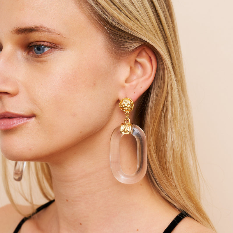 Polished Gold & Clear Resin Drop Earrings