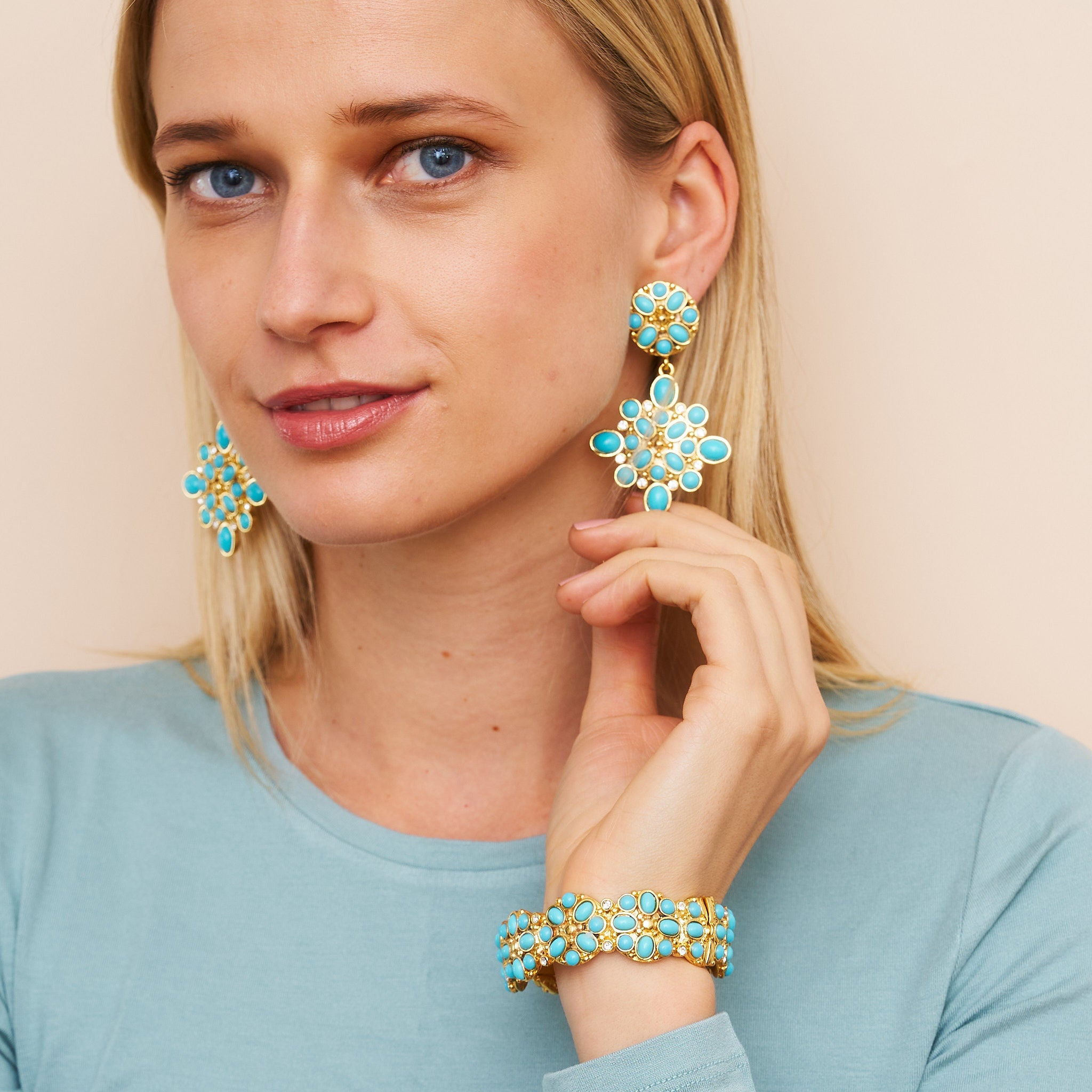 Gold & Turquoise Drop Clip Earrings