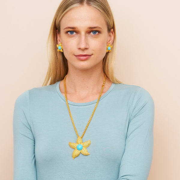 Turquoise Center Starfish Pendant Chain Necklace