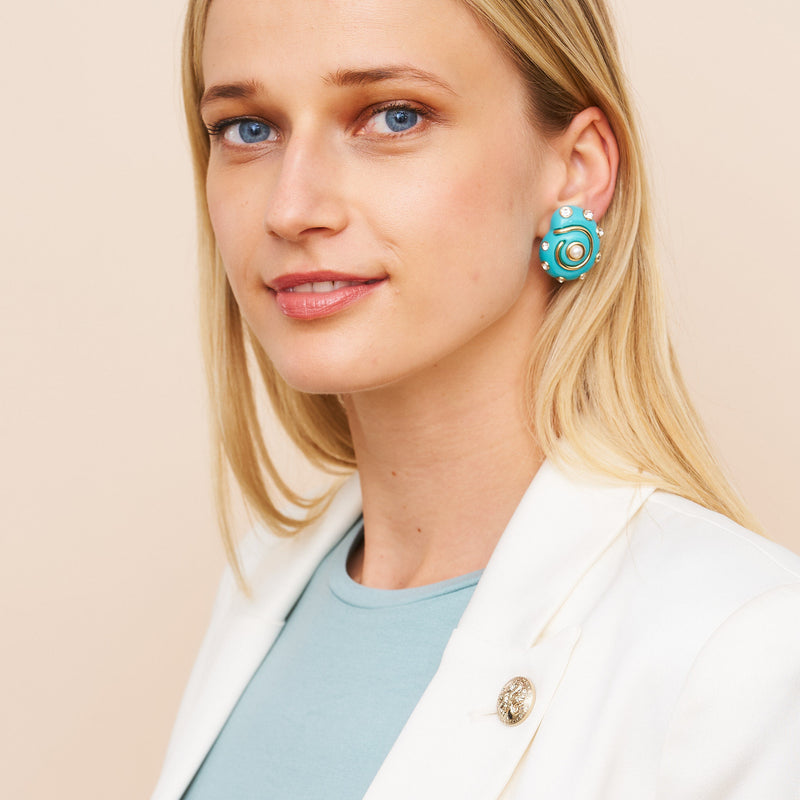 Turquoise & Gold Drop Pearl Snail Cip Earring