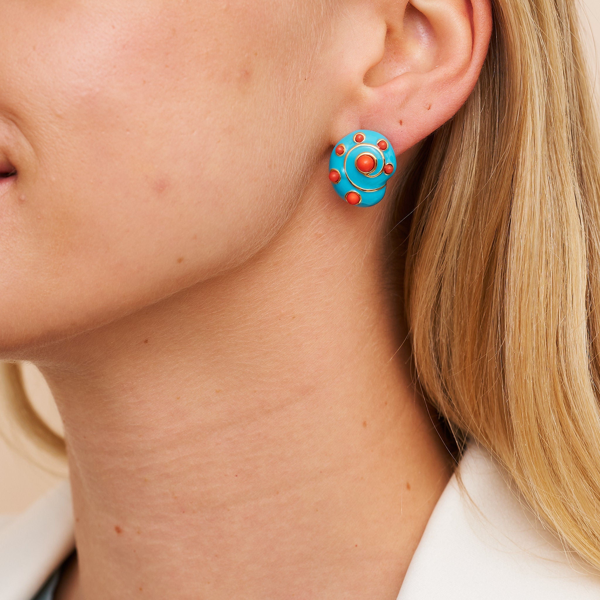 Turquoise & Coral Snail Earrings