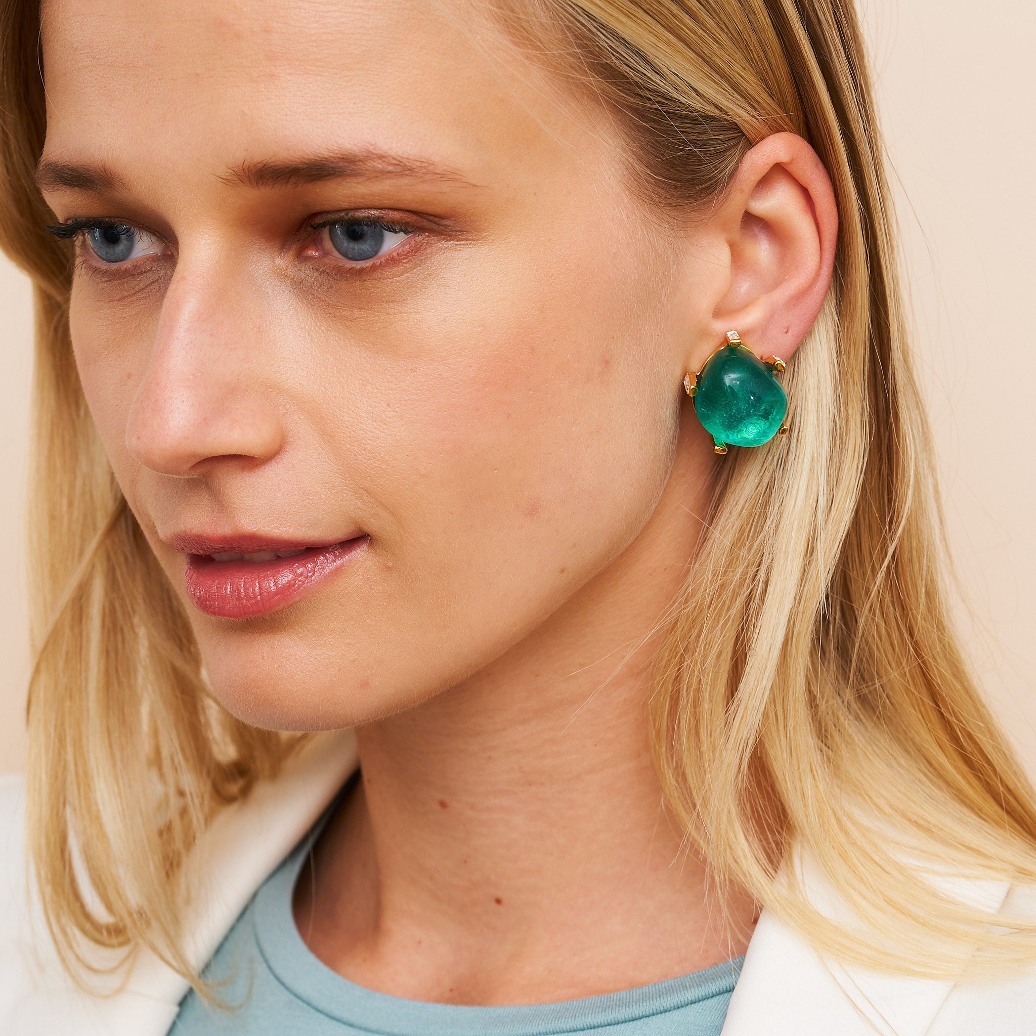 Aqua Nugget Clip Earrings