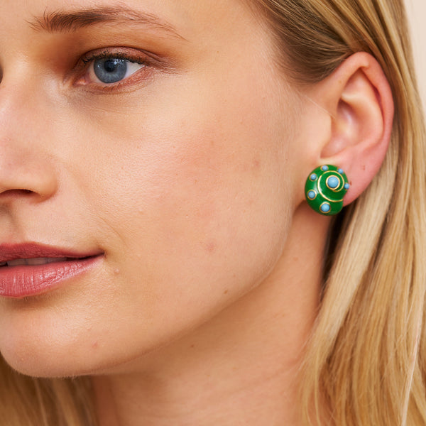 Jade & Turquoise Snail Pierced Earrings