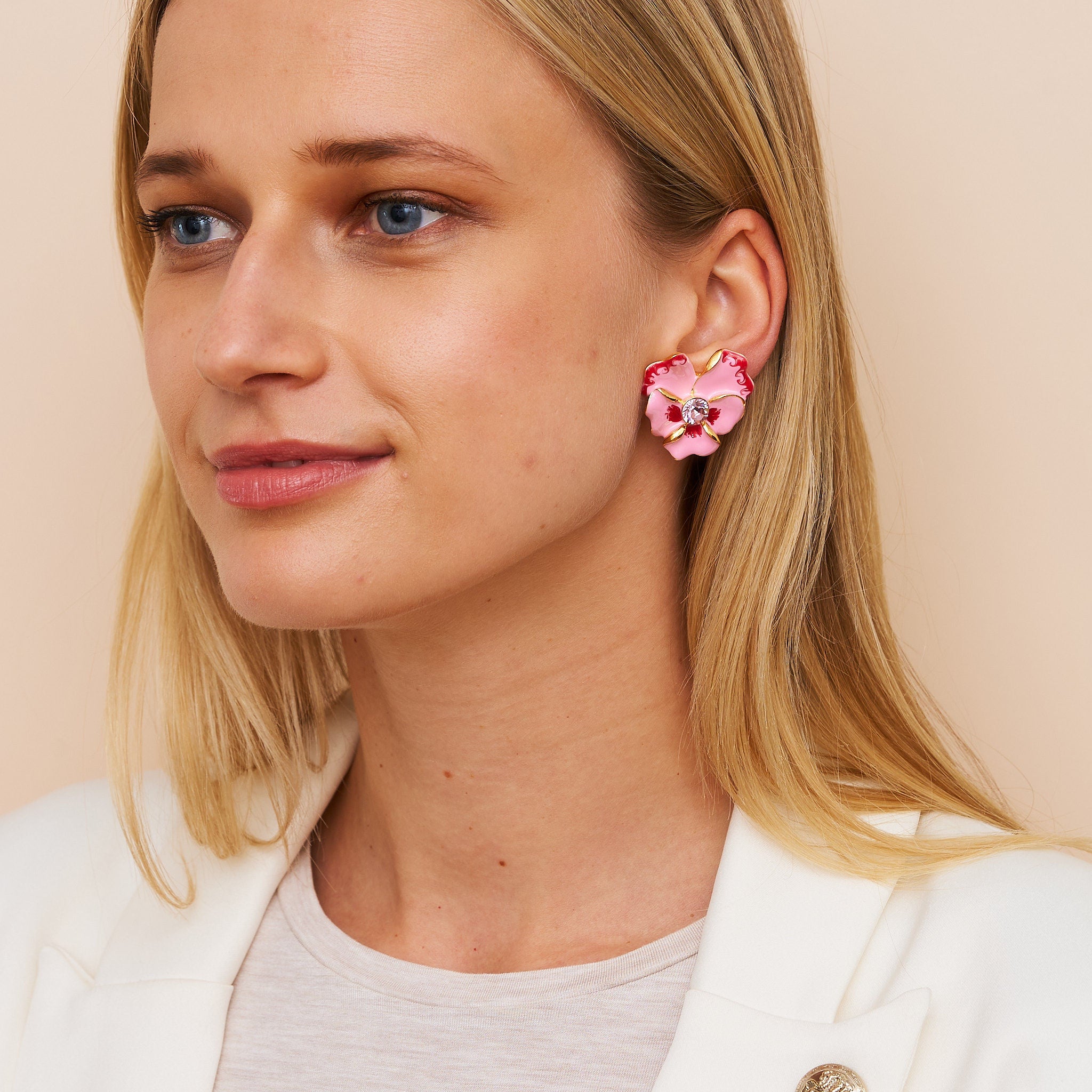 Pink Flower Clip Earrings