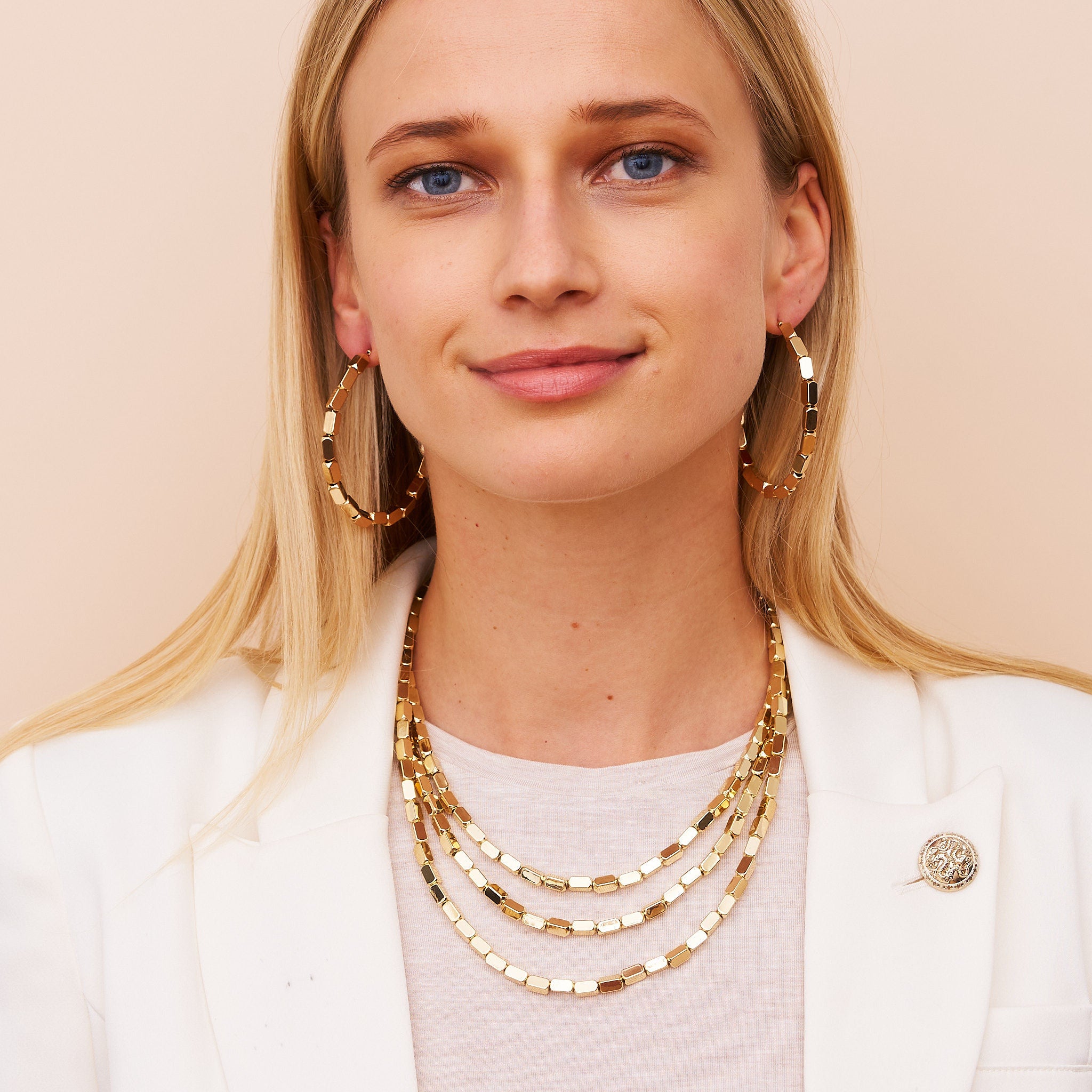 Gold Square Bead Hoop Earrings