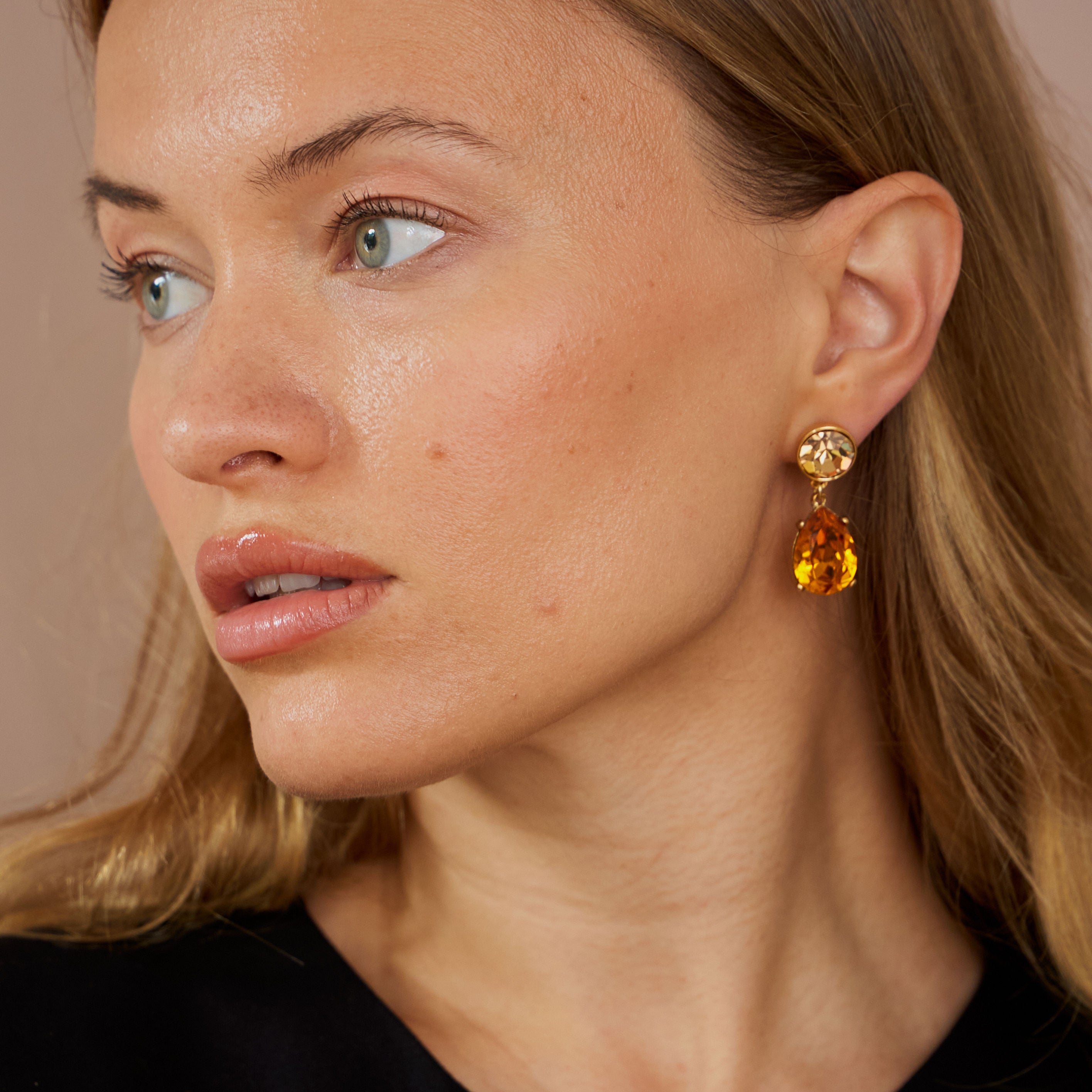 Topaz Teardrop Pierced Earring