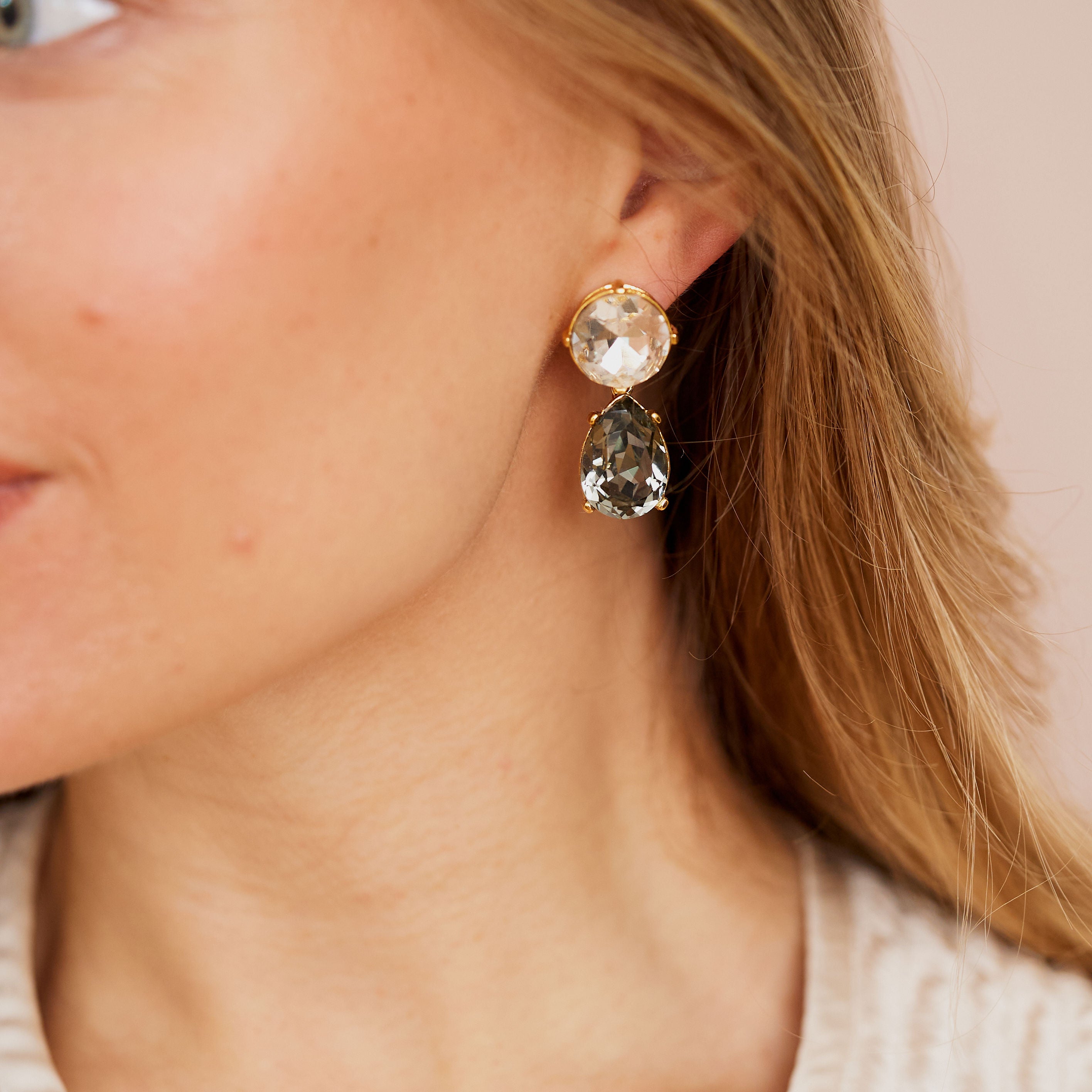 Crystal & Black Diamond Drop Pierced Earrings