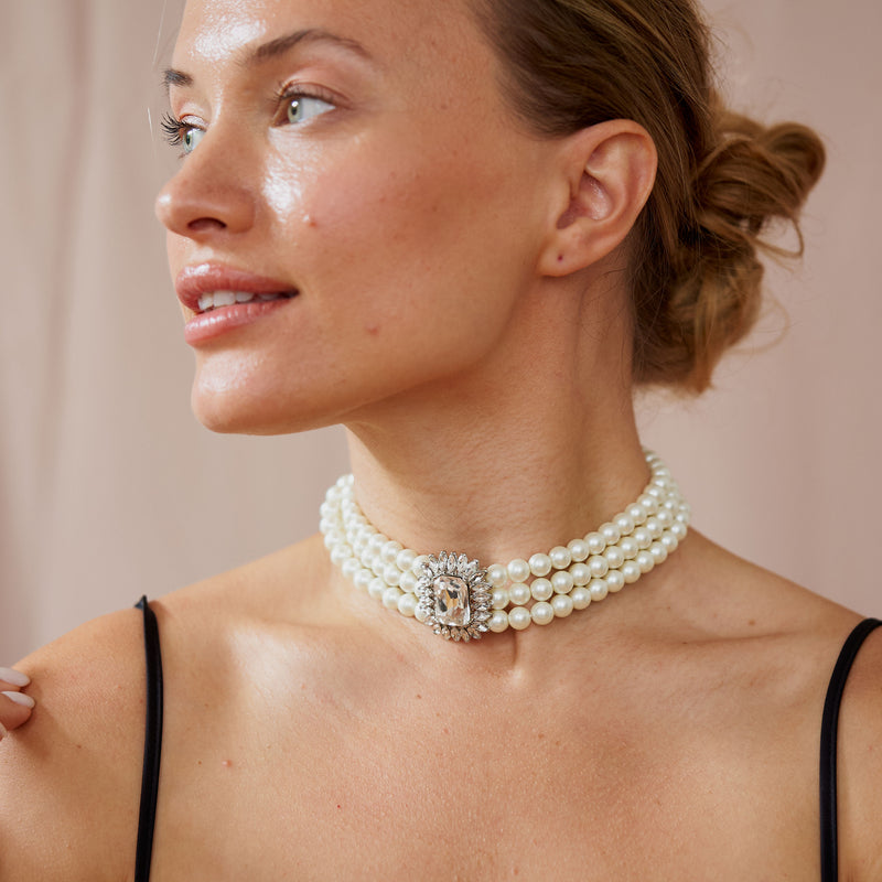 Buy Pearl Choker With Square Stud Ladies Necklace Set in UK - Style ID:  LD-3055 - Diya