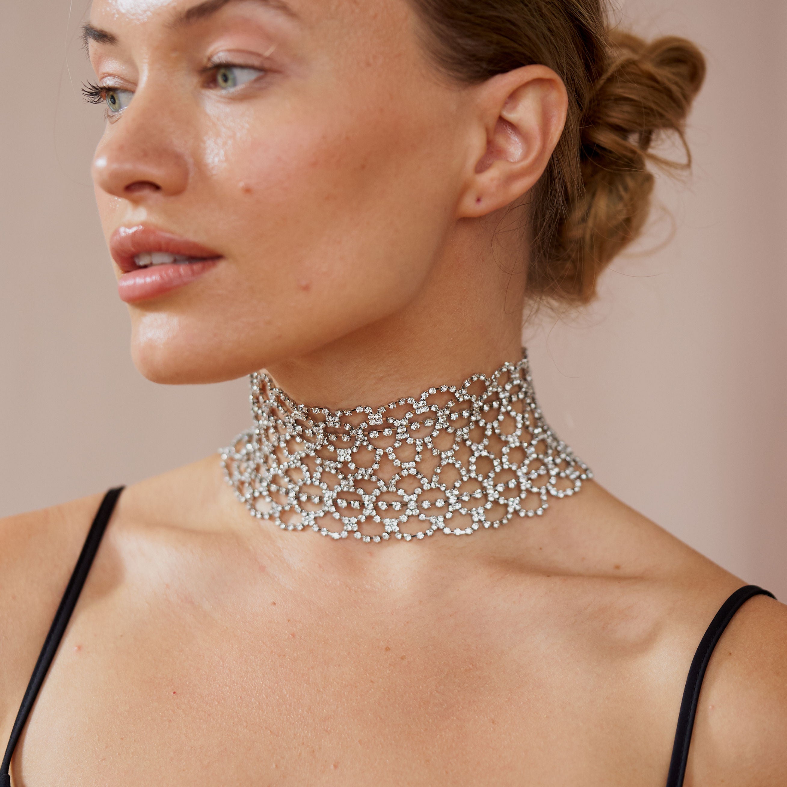 Wide Crystal Lace Choker