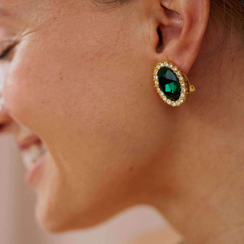 Emerald Oval Clip Earrings